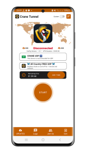 اسکرین شات محیط برنامه کرین تونل در وضعیت دیسکانکت و آمادهسازی برای نصب فیلترشکن پرسرعت قوی فعال سریع اندروید