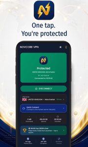 دکمه اتصال سریع و خودکار فیلتر شکن Novcore VPN برای اینستاگرام و تلگرام