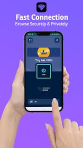 محیط کاربری و دکمه اتصال فیلتر شکن پرسرعت قوی فعال سریع TrymeVPN