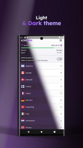 مقایسه تم تاریک Dark Theme و تم روشن Light Theme در محیط برنامه فیلترشکن AzireVPN اندروید