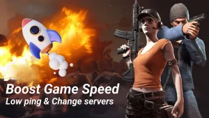 محیط برنامه بخش Boost Game speed و منوی low ping change servers در فیلتر شکن قوی XLock Pro
