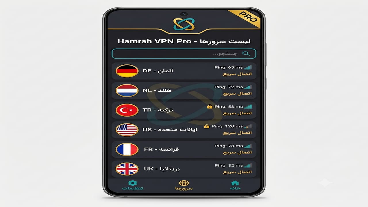 لیست سرورهای پرسرعت فیلتر شکن همراه اول با پینگ پایین برای بازی پابجی و کالاف دیوتی در برنامه Hamrah VPN