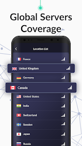 لیست سرورها و لوکیشن‌های پرسرعت جهانی در بهترین فیلتر شکن قوی VPN رایگان برای گوشی اندروید