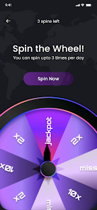 محیط داخلی برنامه و بخش گردونه شانس برای افزایش زمان اتصال رایگان در فیلترشکن Invisible VPN