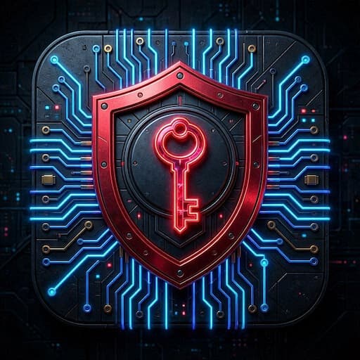 آیکون رسمی فیلتر شکن کلید قرمز خیلی قوی برای گوشی اندروید با نماد سپر حفاظتی و کلید قرمز سایبرپانکی