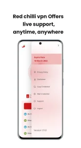بخش پشتیبانی زنده و آنلاین ۲۴ ساعته در محیط برنامه Red Chilli VPN برای کاربران ایران