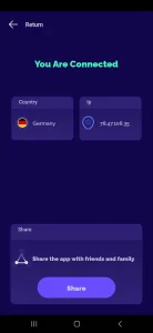 وضعیت اتصال خودکار و موفقیت‌آمیز فیلتر شکن قوی رایگان همراه اول و ایرانسل در برنامه Ghost VPN