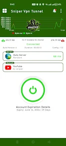 محیط داخلی برنامه Sniper VPN Tunnel و دکمه مرکزی اتصال قبل از فعالسازی و بخش انتخاب سرورها