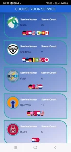 لیست سرورها و انتخاب لوکیشن هوشمند و دستی در فیلترشکن SquirrelVPN